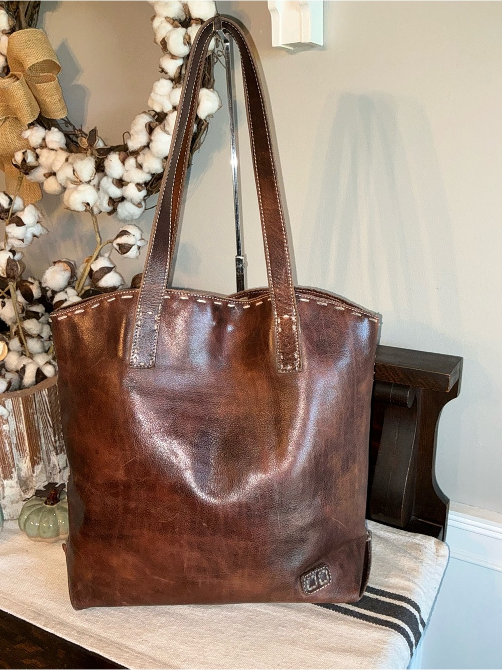 Bed Stu Leather Skye Tote Shoulder Bag Teak Rustic Retail $345